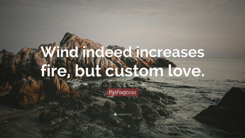 Pythagoras Quote: “Wind indeed increases fire, but custom love.”