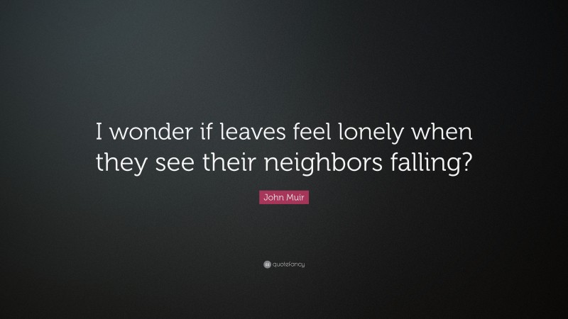 John Muir Quote: “I wonder if leaves feel lonely when they see their neighbors falling?”
