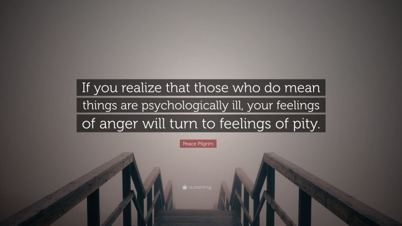 Peace Pilgrim Quote: “If you realize that those who do mean things are psychologically ill, your feelings of anger will turn to feelings of pity.”