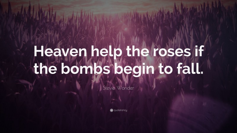 Stevie Wonder Quote: “Heaven help the roses if the bombs begin to fall.”