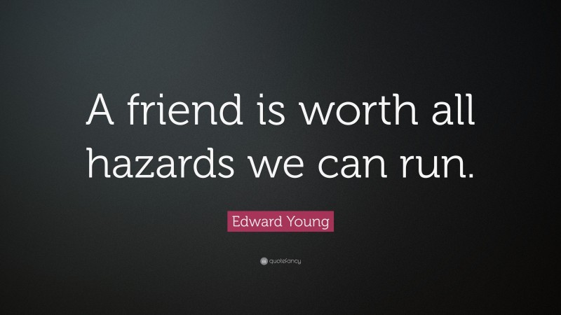 Edward Young Quote: “A friend is worth all hazards we can run.”