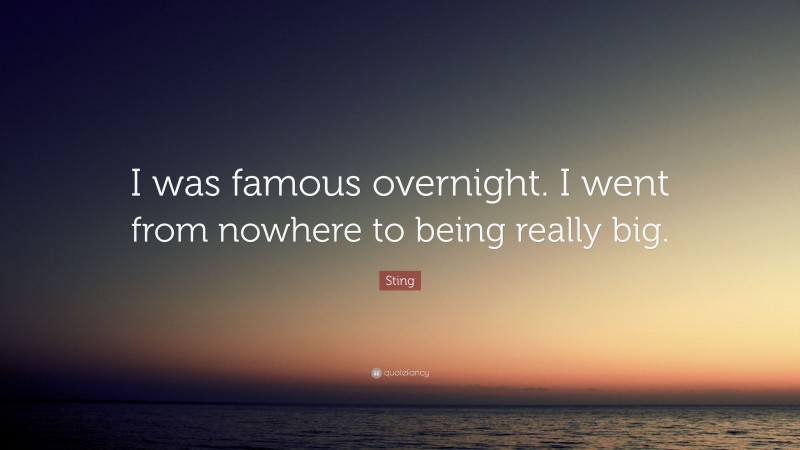Sting Quote: “I was famous overnight. I went from nowhere to being really big.”