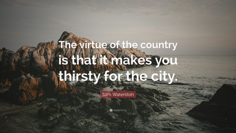 Sam Waterston Quote: “The virtue of the country is that it makes you thirsty for the city.”