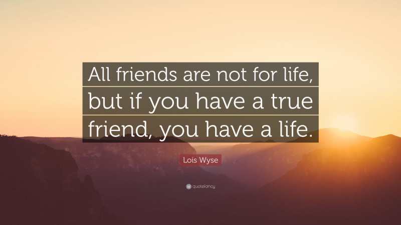 Lois Wyse Quote: “All friends are not for life, but if you have a true friend, you have a life.”