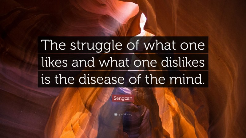 Sengcan Quote: “The struggle of what one likes and what one dislikes is the disease of the mind.”