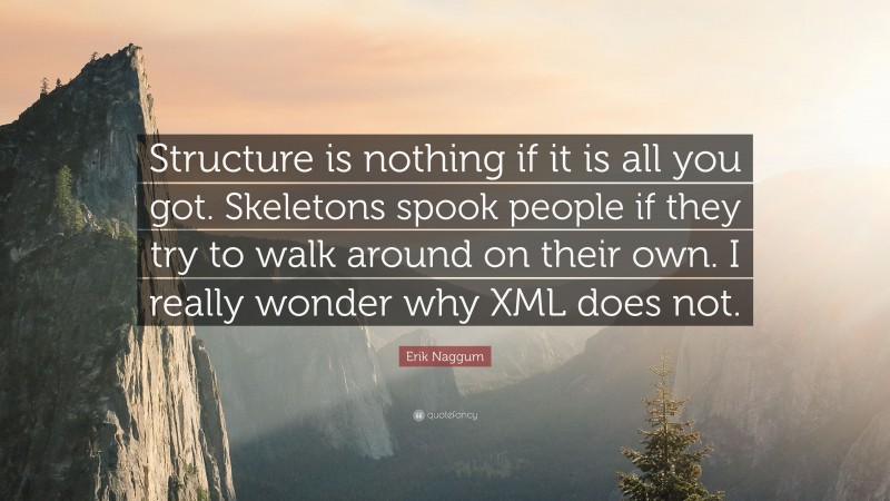 Erik Naggum Quote: “Structure is nothing if it is all you got. Skeletons spook people if they try to walk around on their own. I really wonder why XML does not.”