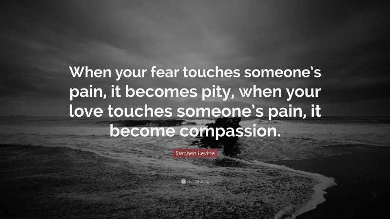 Stephen Levine Quote: “When your fear touches someone’s pain, it becomes pity, when your love touches someone’s pain, it become compassion.”
