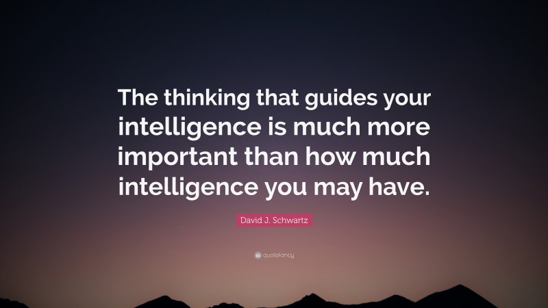 David J. Schwartz Quote: “The thinking that guides your intelligence is much more important than how much intelligence you may have.”