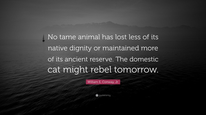 William E. Conway, Jr. Quote: “No tame animal has lost less of its native dignity or maintained more of its ancient reserve. The domestic cat might rebel tomorrow.”