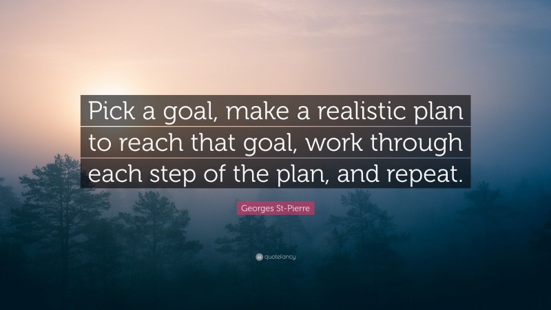Georges St-Pierre Quote: “Pick a goal, make a realistic plan to reach that goal, work through each step of the plan, and repeat.”
