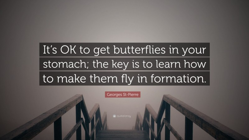 Georges St-Pierre Quote: “It’s OK to get butterflies in your stomach; the key is to learn how to make them fly in formation.”