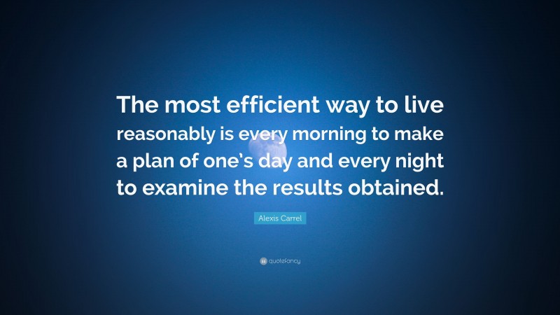 Alexis Carrel Quote: “The most efficient way to live reasonably is every morning to make a plan of one’s day and every night to examine the results obtained.”