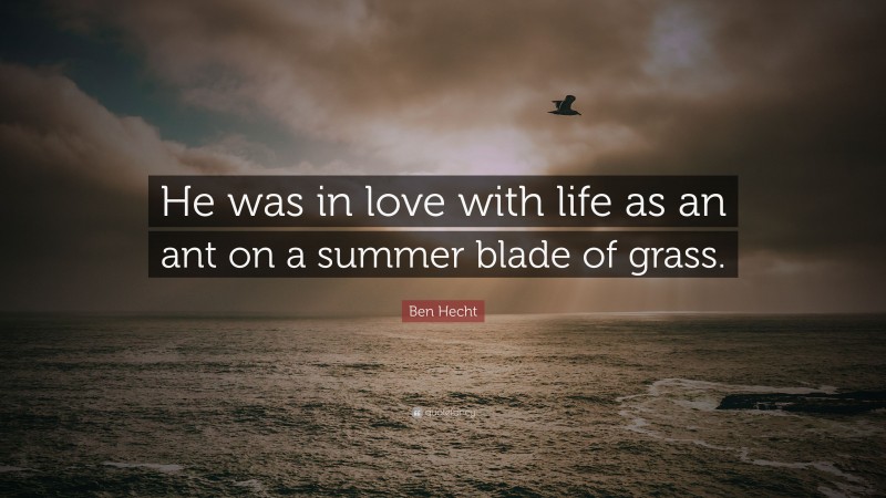 Ben Hecht Quote: “He was in love with life as an ant on a summer blade of grass.”