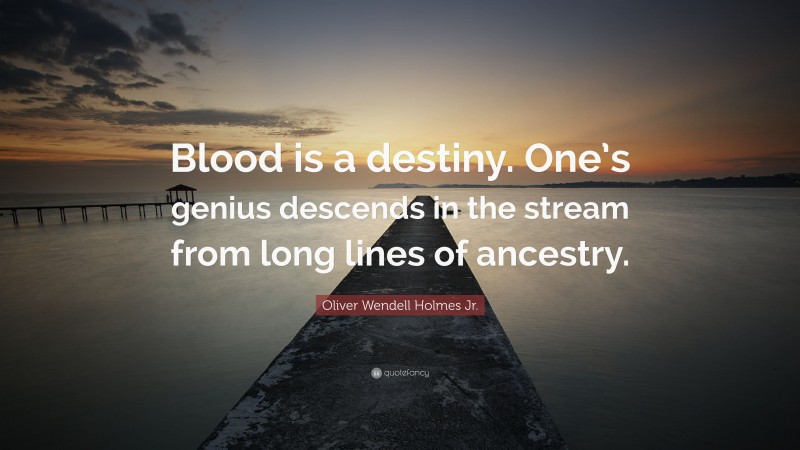 Oliver Wendell Holmes Jr. Quote: “Blood is a destiny. One’s genius descends in the stream from long lines of ancestry.”