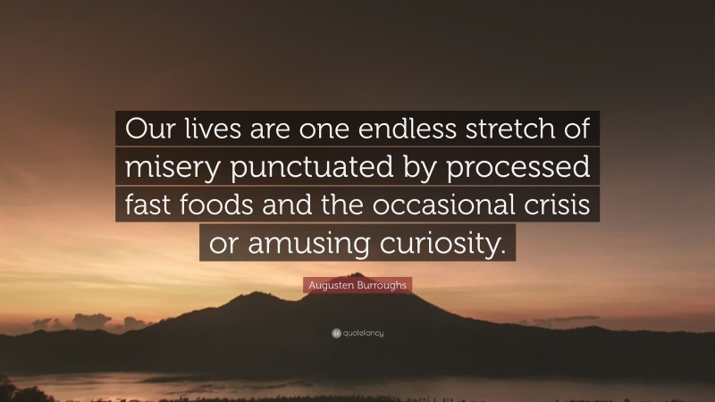 Augusten Burroughs Quote: “Our lives are one endless stretch of misery punctuated by processed fast foods and the occasional crisis or amusing curiosity.”