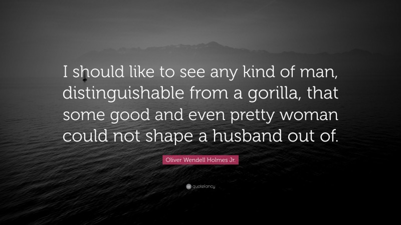 Oliver Wendell Holmes Jr. Quote: “I should like to see any kind of man, distinguishable from a gorilla, that some good and even pretty woman could not shape a husband out of.”