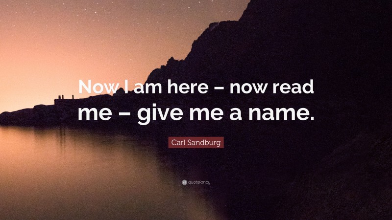 Carl Sandburg Quote: “Now I am here – now read me – give me a name.”