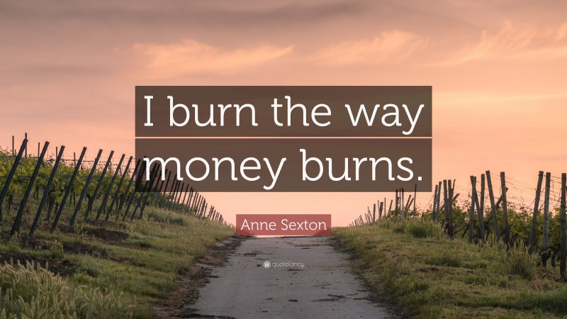 Anne Sexton Quote: “I burn the way money burns.”