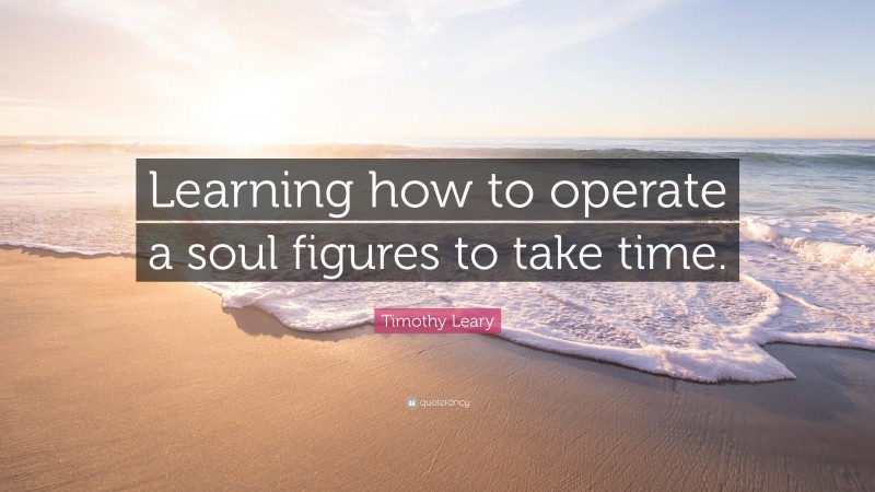 Timothy Leary Quote: “Learning how to operate a soul figures to take time.”