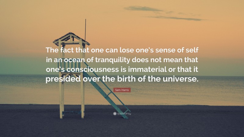 Sam Harris Quote: “The fact that one can lose one’s sense of self in an ocean of tranquility does not mean that one’s consciousness is immaterial or that it presided over the birth of the universe.”