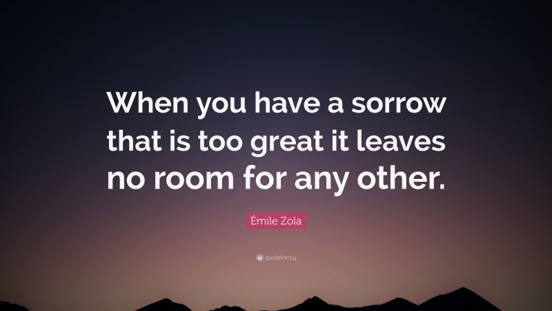 Émile Zola Quote: “When you have a sorrow that is too great it leaves no room for any other.”