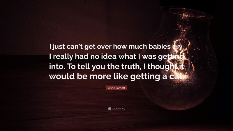 Anne Lamott Quote: “I just can’t get over how much babies cry. I really had no idea what I was getting into. To tell you the truth, I thought it would be more like getting a cat.”
