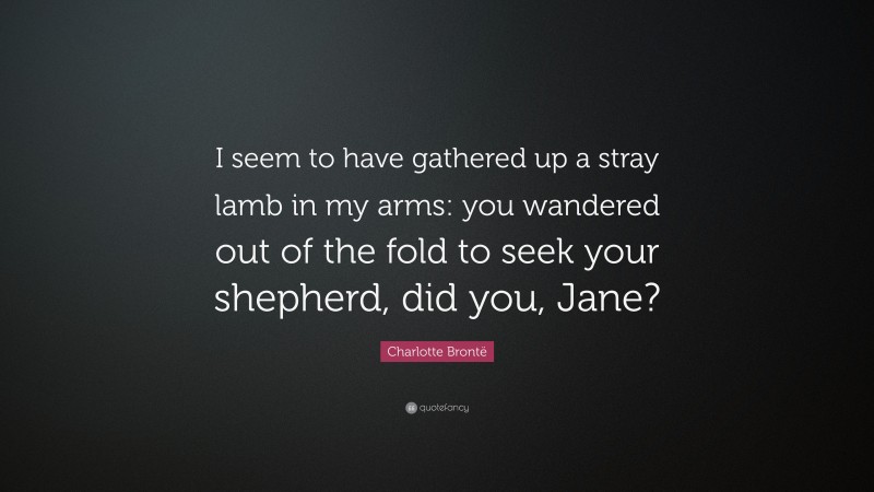 Charlotte Brontë Quote: “I seem to have gathered up a stray lamb in my arms: you wandered out of the fold to seek your shepherd, did you, Jane?”