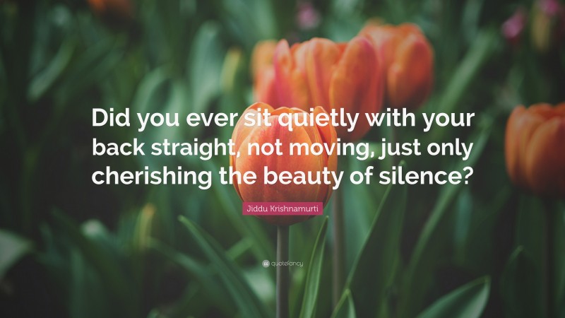 Jiddu Krishnamurti Quote: “Did you ever sit quietly with your back straight, not moving, just only cherishing the beauty of silence?”