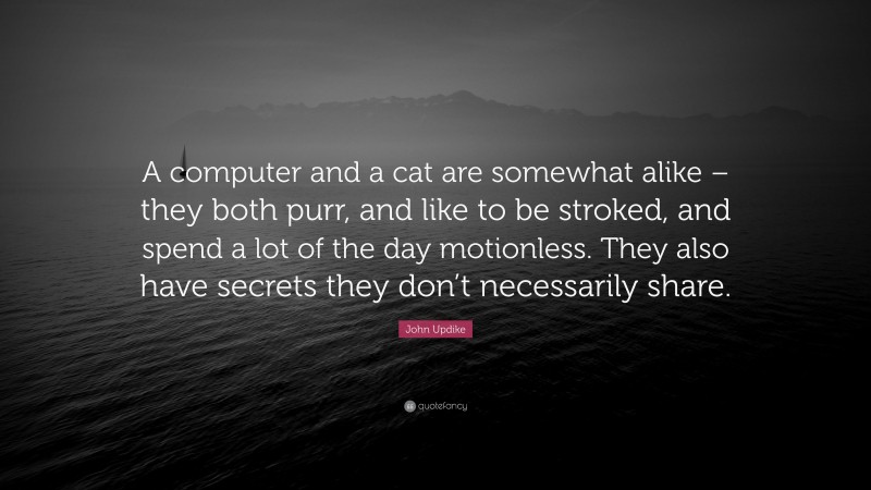 John Updike Quote: “A computer and a cat are somewhat alike – they both purr, and like to be stroked, and spend a lot of the day motionless. They also have secrets they don’t necessarily share.”