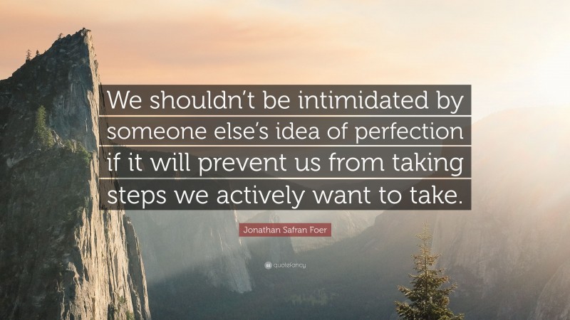 Jonathan Safran Foer Quote: “We shouldn’t be intimidated by someone else’s idea of perfection if it will prevent us from taking steps we actively want to take.”