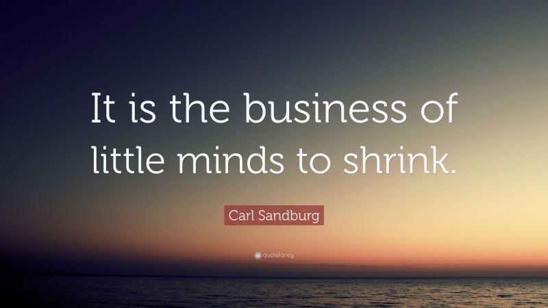Carl Sandburg Quote: “It is the business of little minds to shrink.”