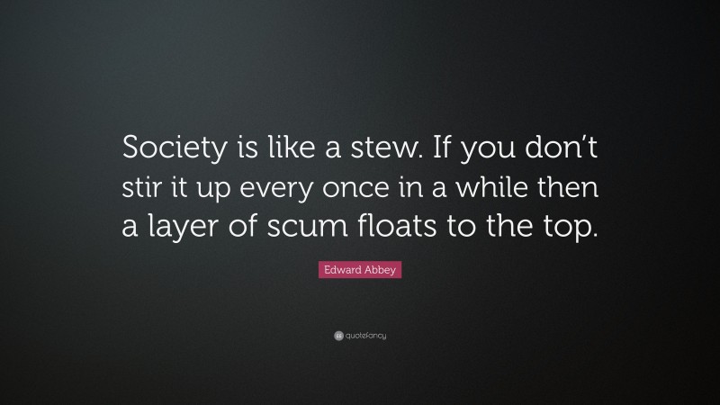 Edward Abbey Quote: “Society is like a stew. If you don’t stir it up every once in a while then a layer of scum floats to the top.”