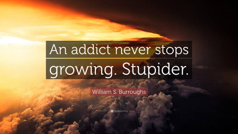 William S. Burroughs Quote: “An addict never stops growing. Stupider.”
