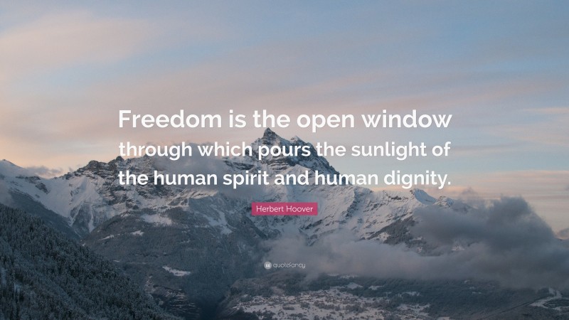 Herbert Hoover Quote: “Freedom is the open window through which pours the sunlight of the human spirit and human dignity.”