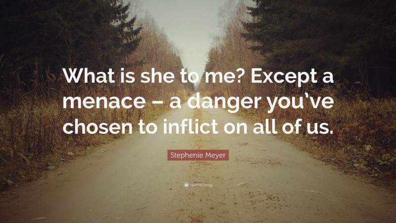 Stephenie Meyer Quote: “What is she to me? Except a menace – a danger you’ve chosen to inflict on all of us.”