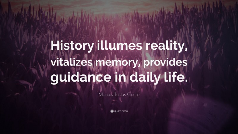 Marcus Tullius Cicero Quote: “History illumes reality, vitalizes memory, provides guidance in daily life.”