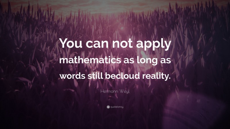 Hermann Weyl Quote: “You can not apply mathematics as long as words still becloud reality.”