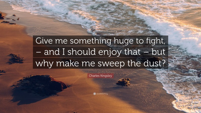 Charles Kingsley Quote: “Give me something huge to fight, – and I should enjoy that – but why make me sweep the dust?”