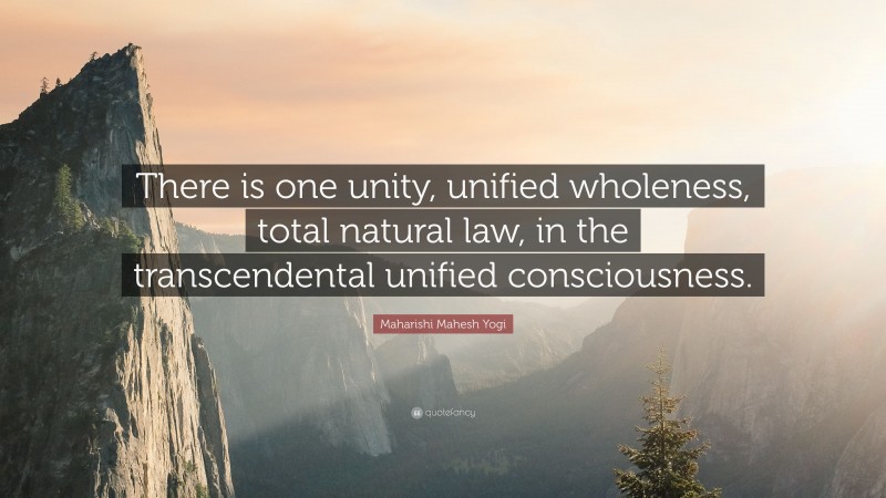 Maharishi Mahesh Yogi Quote: “There is one unity, unified wholeness, total natural law, in the transcendental unified consciousness.”