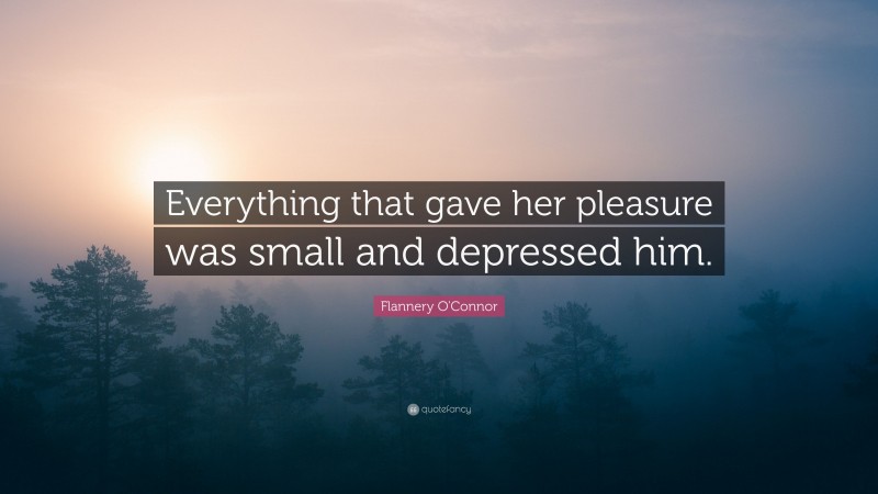 Flannery O'Connor Quote: “Everything that gave her pleasure was small and depressed him.”