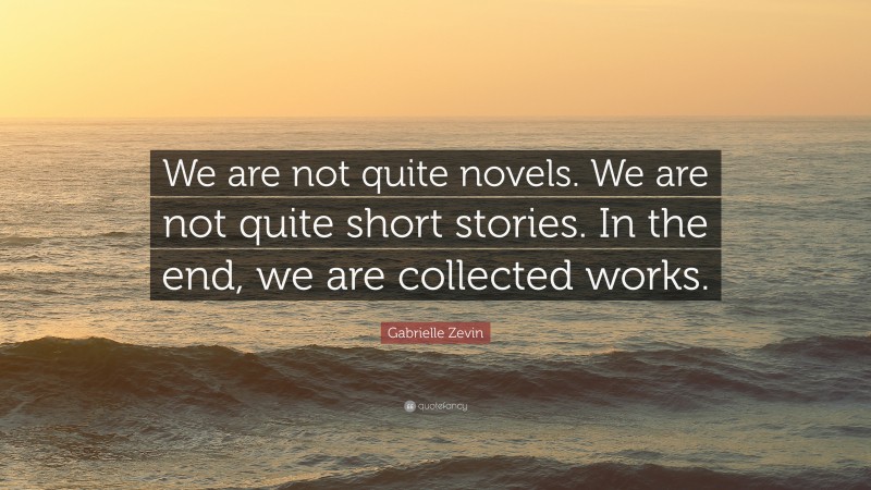 Gabrielle Zevin Quote: “We are not quite novels. We are not quite short stories. In the end, we are collected works.”