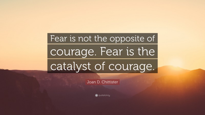 Joan D. Chittister Quote: “Fear is not the opposite of courage. Fear is the catalyst of courage.”