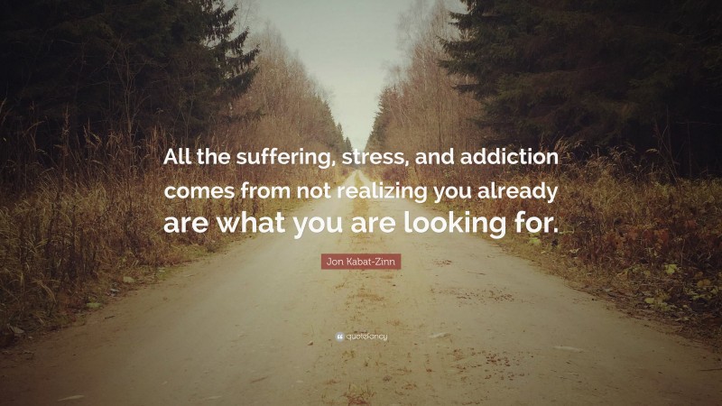Jon Kabat-Zinn Quote: “All the suffering, stress, and addiction comes from not realizing you already are what you are looking for.”