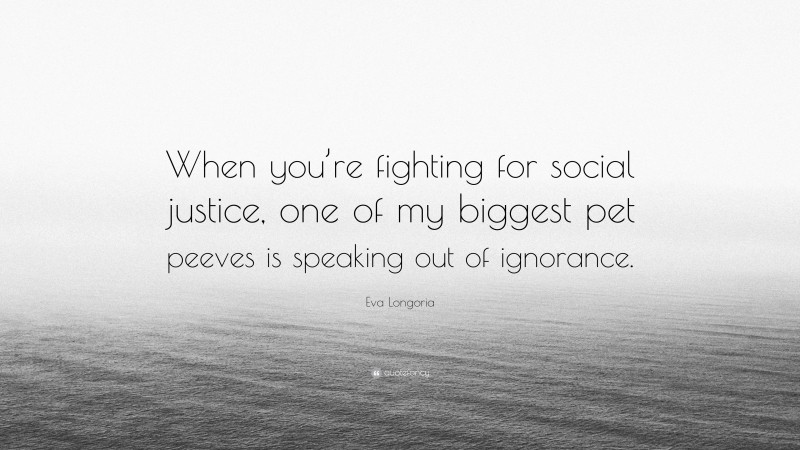 Eva Longoria Quote: “When you’re fighting for social justice, one of my biggest pet peeves is speaking out of ignorance.”