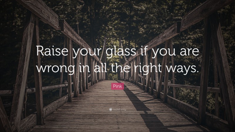 Pink Quote: “Raise your glass if you are wrong in all the right ways.”