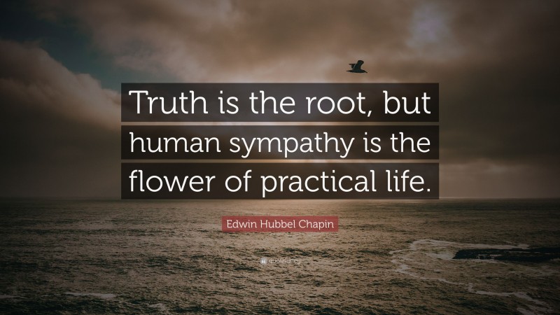 Edwin Hubbel Chapin Quote: “Truth is the root, but human sympathy is the flower of practical life.”