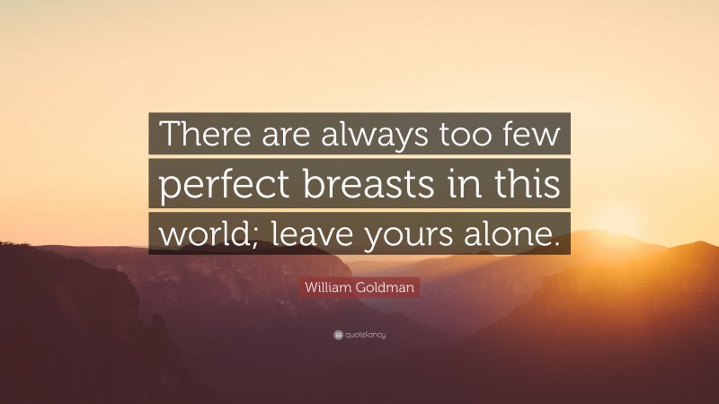 William Goldman Quote: “There are always too few perfect breasts in this world; leave yours alone.”