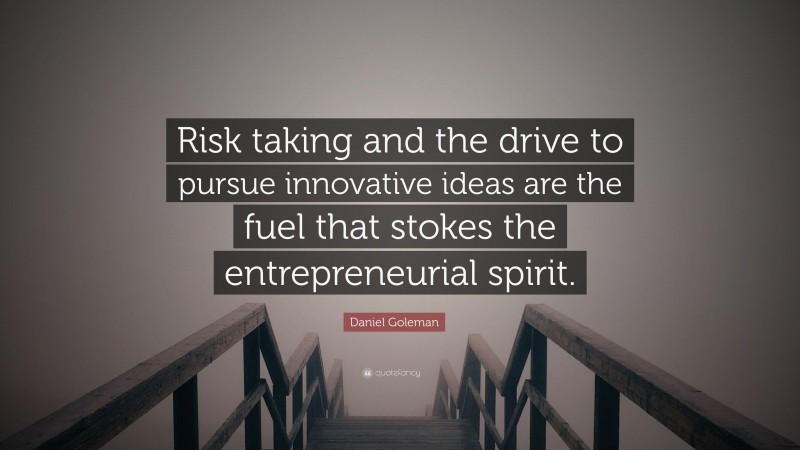 Daniel Goleman Quote: “Risk taking and the drive to pursue innovative ideas are the fuel that stokes the entrepreneurial spirit.”