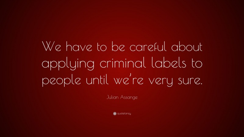 Julian Assange Quote: “We have to be careful about applying criminal labels to people until we’re very sure.”