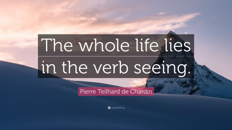 Pierre Teilhard de Chardin Quote: “The whole life lies in the verb seeing.”